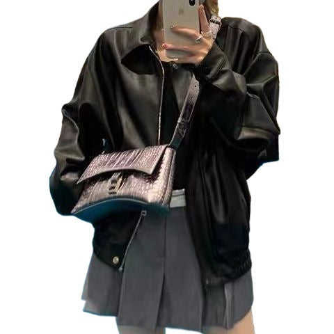 American-style Vintage Leather Jacket Women's Short