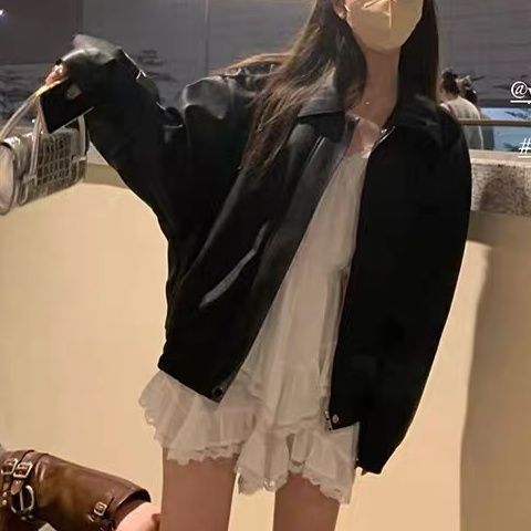 American-style Vintage Leather Jacket Women's Short