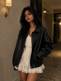 American-style Vintage Leather Jacket Women's Short
