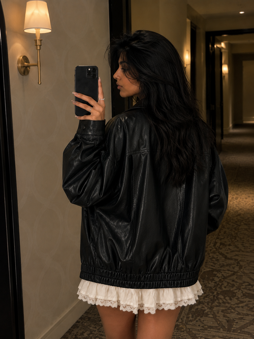American-style Vintage Leather Jacket Women's Short